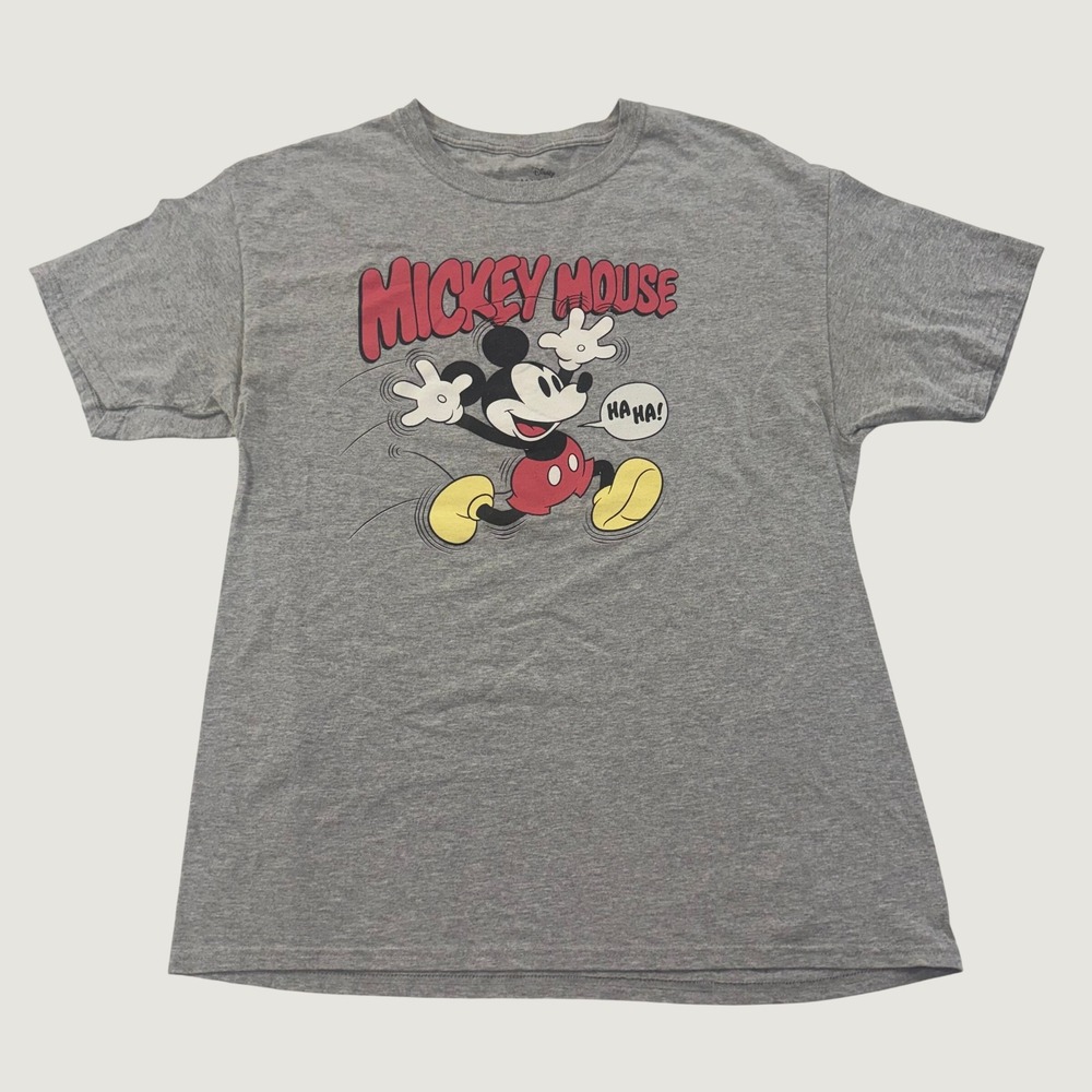 Disney Mickey Mouse Graphic T-Shirt Gray Short Sleeve Crewneck Mens Large LG